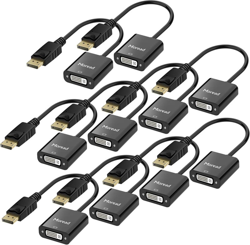 Moread DisplayPort (DP) to DVI Adapter, 10 Pack, Gold-Plated Display Port to DVI-D Adapter (Male to Female) Compatible with Computer, Desktop, Laptop, PC, Monitor, Projector, HDTV - Black - Image 1